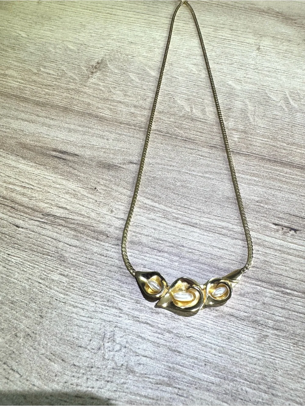 Vintage Gold Filled Triple Calla Lily  Pearl Necklace.